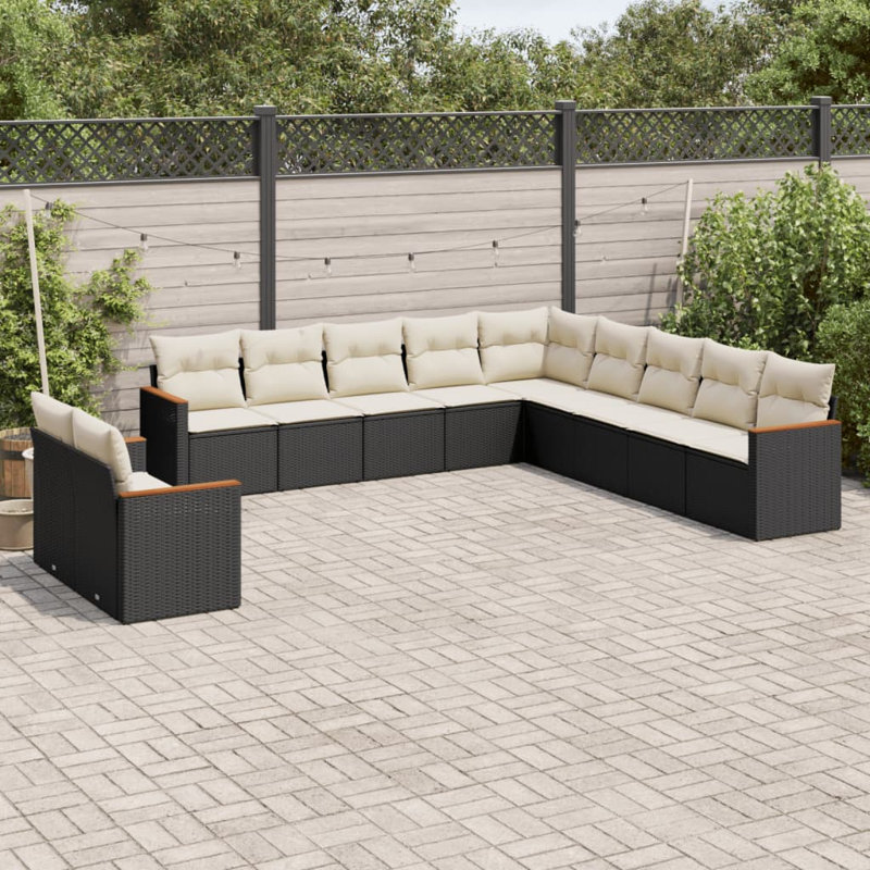 Ensemble de canapé de jardin Vidaxl noir, blanc crème