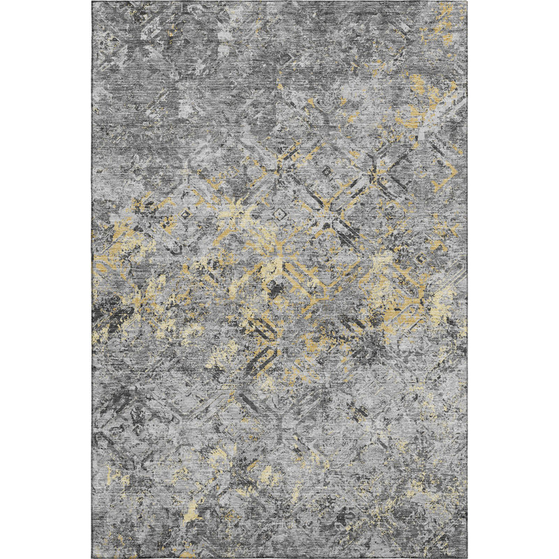 Premium Machine Washable Prisco Gray Rug, Rectangle 10' x 14'