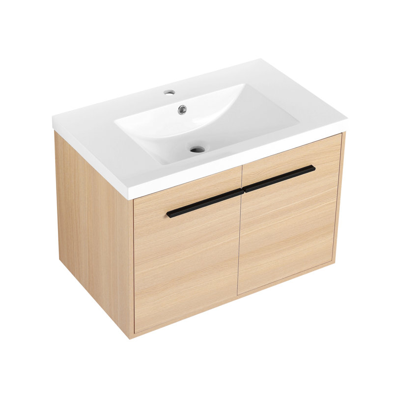 Meuble-lavabo pour salle de bain avec lavabo simple, meuble-lavabo sous-comptoir moderne avec double tiroir, meuble-lavabo sur pied autoportant, bois d'ingénierie