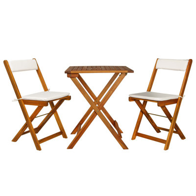 Patio Bistro Set 3 Piece Folding Table and Chairs Solid Acacia Wood -  Highland Dunes, 69696DFC23B445E39E87A261B704B464