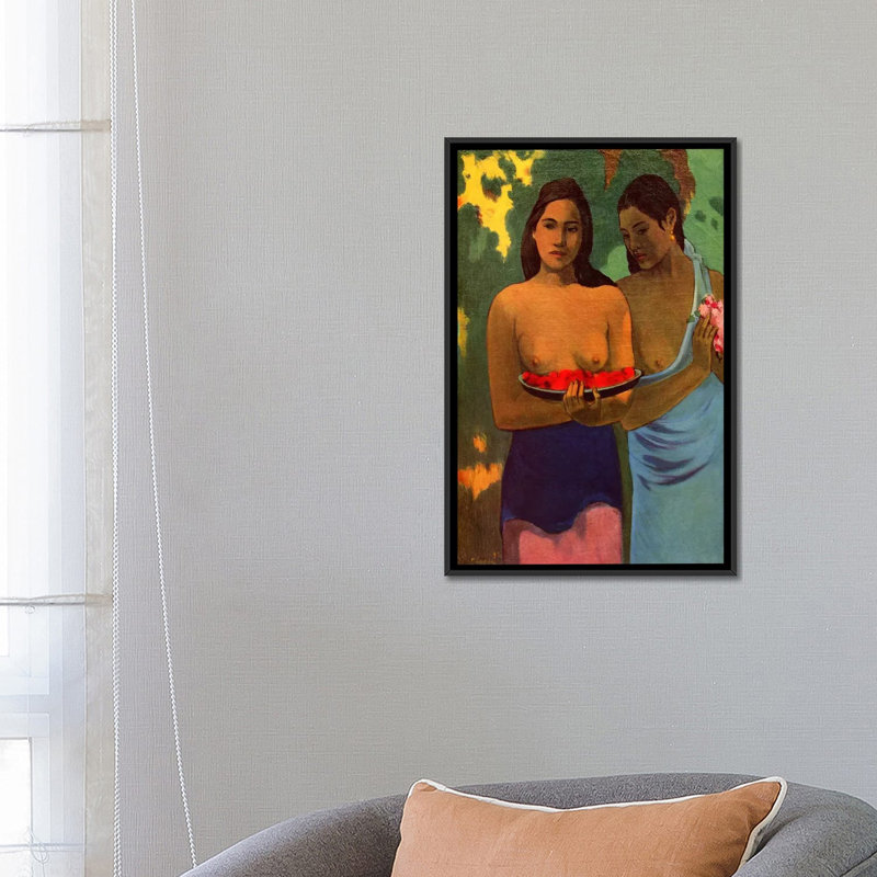 'Deux Thaitiennes (Two Tahitian Women)' by Paul Gauguin Painting Print on Canvas, 48" H x 32" W x 1.5" D, Black Framed Canvas