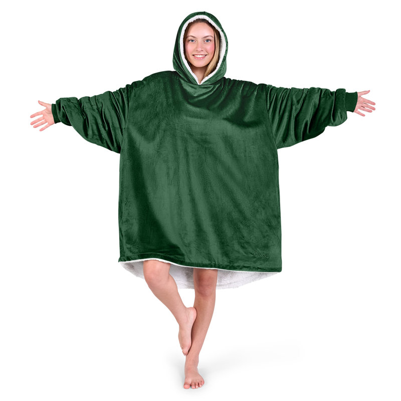 Couverture en sherpa à capuche portable, Vert forêt, Adulte