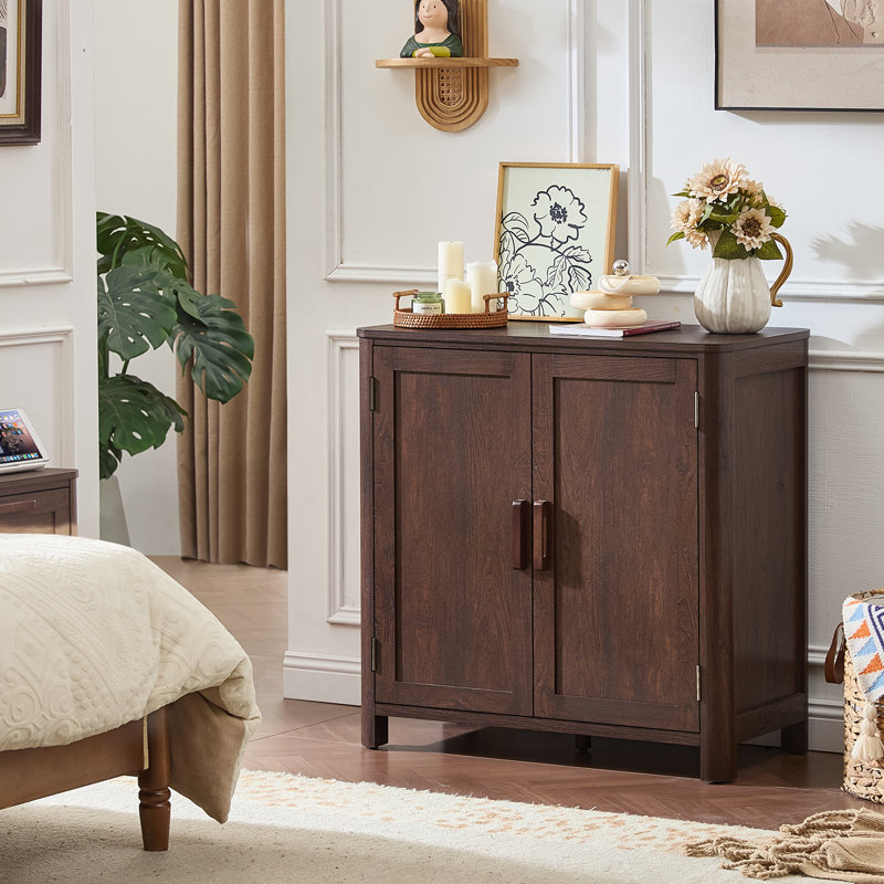 Sideboard Buffet Cabinet With Storage, 31.5" Arc-Shaped Credenza With 2 Doors & Adjustable Shelves, Mid Century Modern Coffee Bar Cabinet For Kitchen, Living Room, Entryway