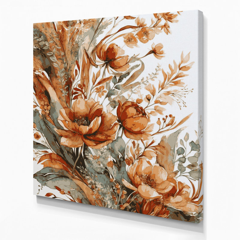 Aquarelle, art floral gris sur toile, H 12 po x l 12 po