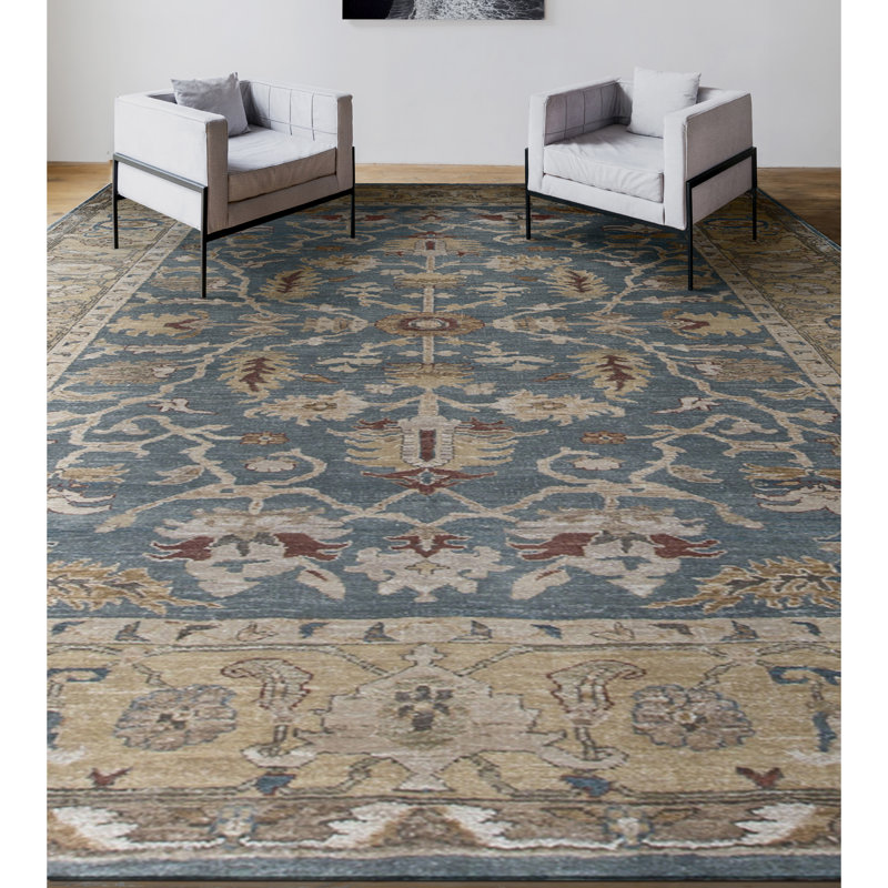 Ziegler Wool Oriental Area Rug in Blue/Beige/Green
