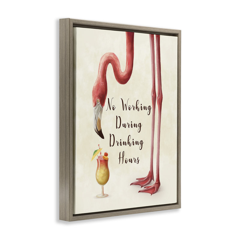 «Flamingo & Cocktail Expression» par Ziwei Li, H 21 po x l 17 po, Cadre flottant orme Montalcino