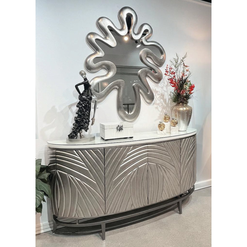 71.5'' W Sideboard, White/SIlver/Black
