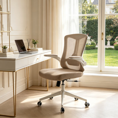 Office chairs, ergonomic office chairs, with flip-up armrests, lumbar support, reclining backrests, and smooth, quiet casters (black, khaki)