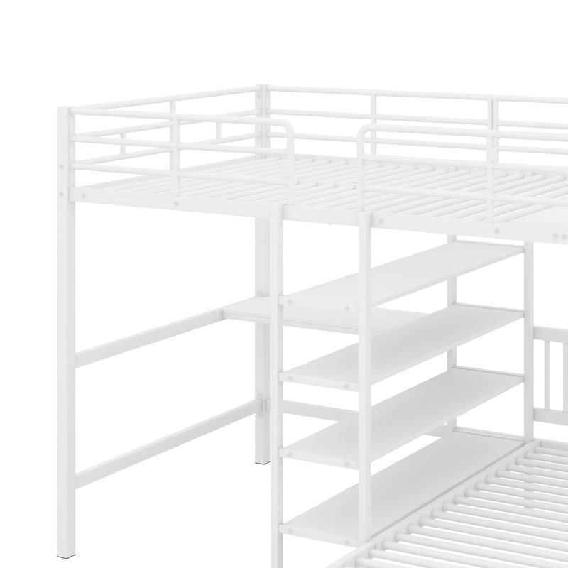 Full Over Twin Metal Bunk Bed With Built-In Desk, White