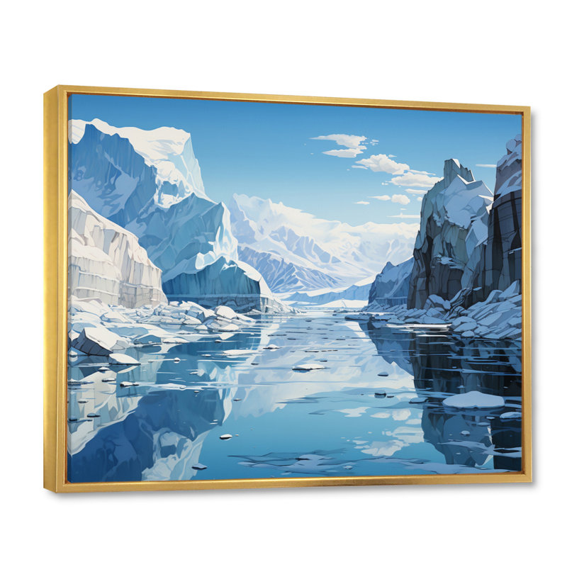 Biritude glacier bleu solitude I - impression, Cadre flottant doré, H 34 po x l 44 po x P 1,5 po