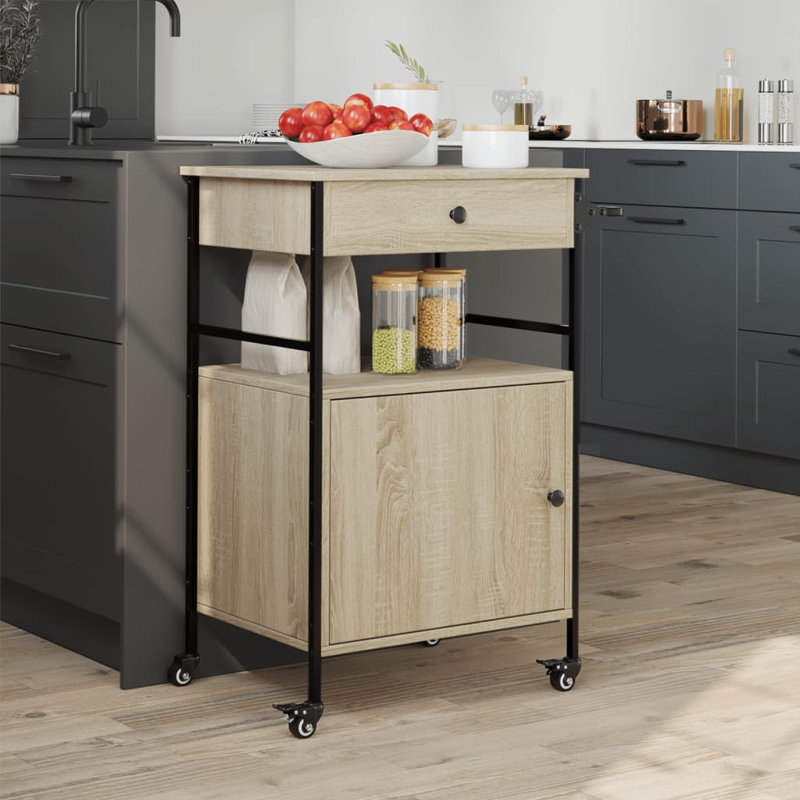 Chariot de cuisine en bois d'ingénierie 22 po x 16,9 po x 35,2 po vidaXL, Chêne brun