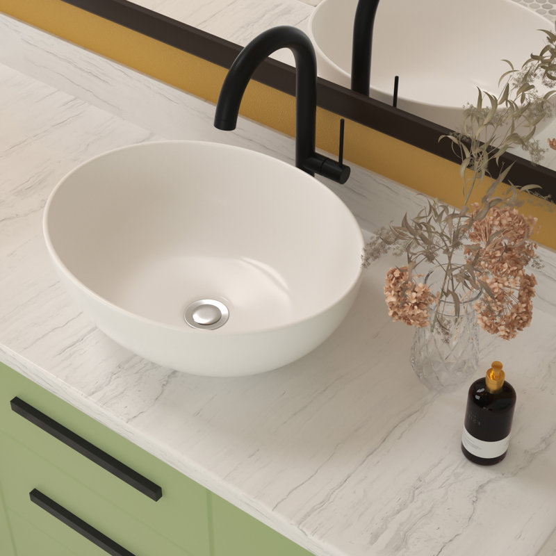 Lavabo de salle de bain vasque ovale en céramique blanche 16 x 13 pouces