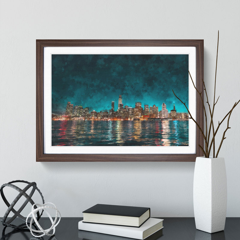 Reflection of the San Francisco Skyline - Framed Print, 45cm H x 63cm W x 2cm D, Walnut Framed