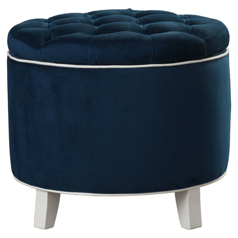 Alethea Velvet Tufted Round Solid Colour Ottoman with Storage, Navy