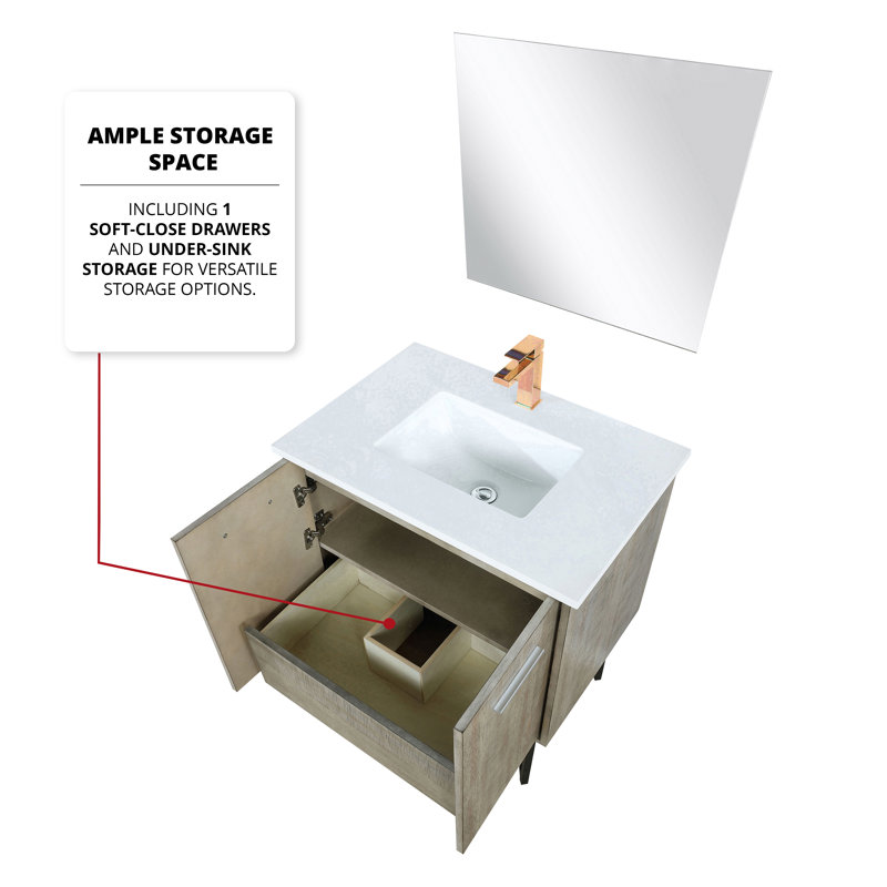 Lancy 30 in W x 20 in D Single Bath Vanity Mirror and Faucet Set, White Cultured Marble