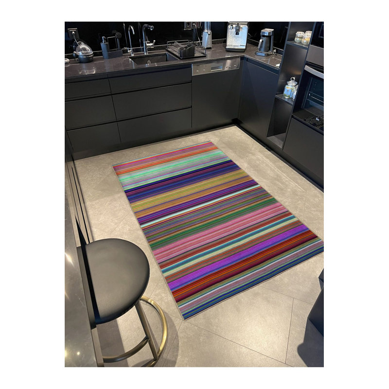 Multi Color Straight Striped Pattern Woven Base Machine Washable Area Rug, Runner 2'6" x 6'7"