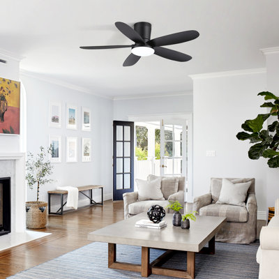 42" Flush Mount Ceiling Fan with Light and Remote, Quiet Reversible DC Motor, 6-Speed, 3CCT Dimmable LED and RGB Ambient Light, Low Profile 5-blade Fan For Bedroom Living Room