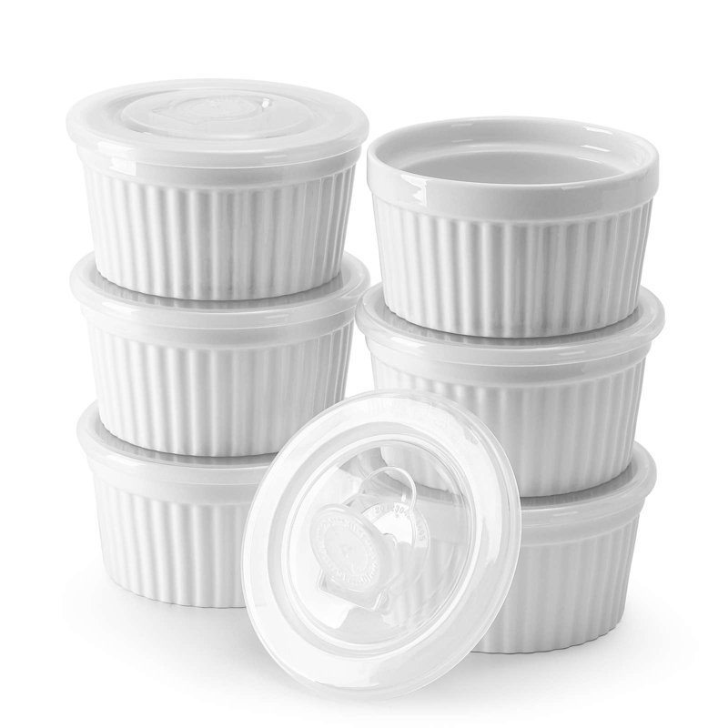 4oz White Ramekin Set with Lids, 6-Piece, 1.8" x 3.5"