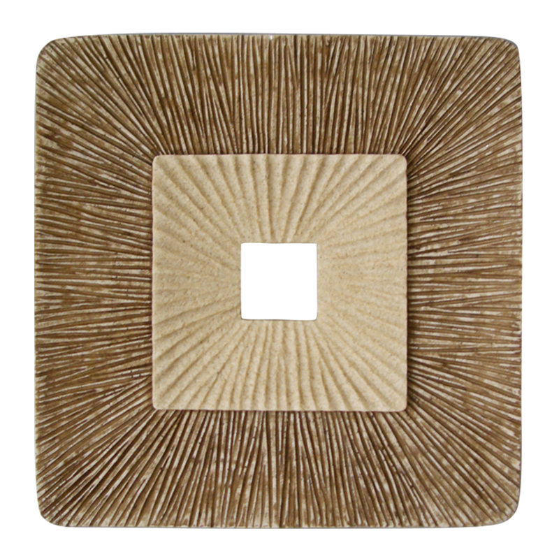 Décoration murale carrée en grès avec détails côtelés, grand, brun et beige, H 26 po x l 26 po x P 1 po, Brun