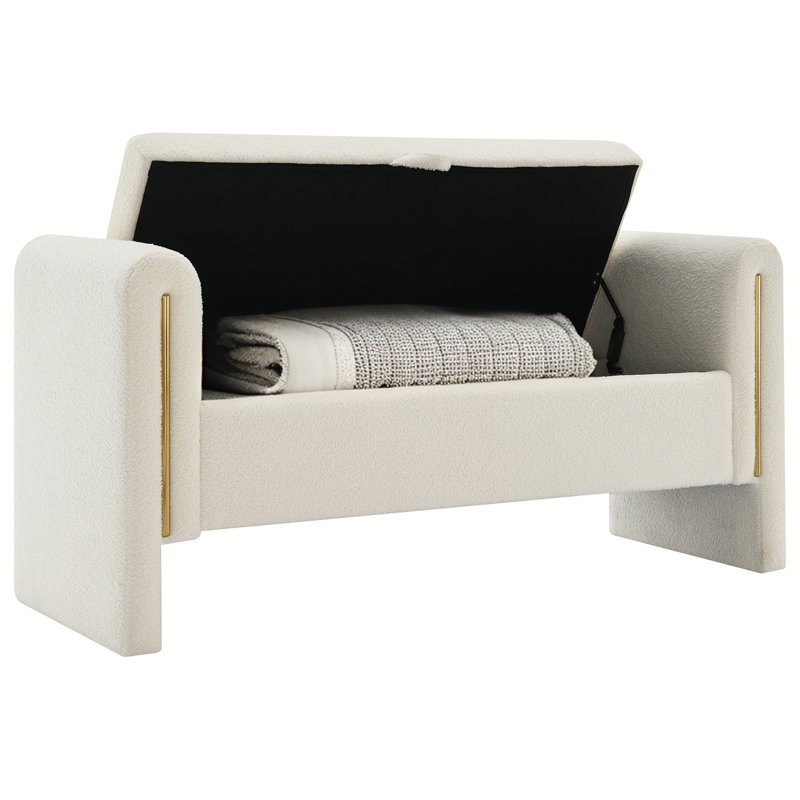 Banc de rangement en tissu Teddy, Crème