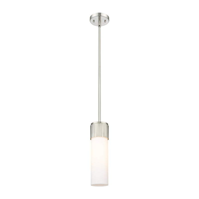 Luminaire suspendu à tige 1 lumière 12 "Bolivar, H 13,5 po x l 4 po x P 4 po, Blanc mat, Nickel satiné