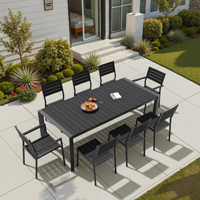 8 - Person Aluminum Patio Dining Set With Stackable Armchairs And Armless Chairs
