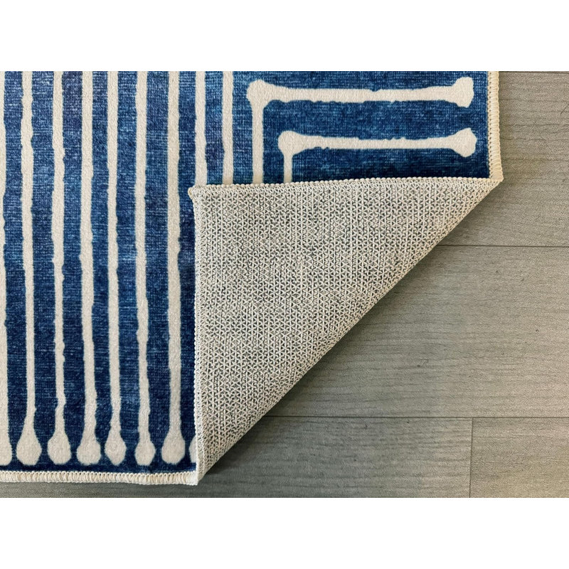 GLN Rugs Contemporary Collection - Machine Washable Modern Area Rug, Contemporary Washable Rug, Non Slip Area Rug, Abstract Living Room Rug, Bedroom Rug, Bathroom Rug (Blue Rug)