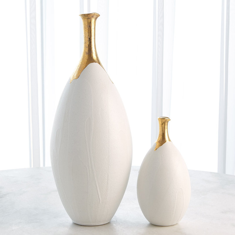 Dipped Golden Crackle/White Slender Vase-Sm