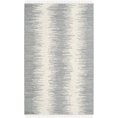 Tapis gris rayé 100% coton tissé à plat à la main Cayman