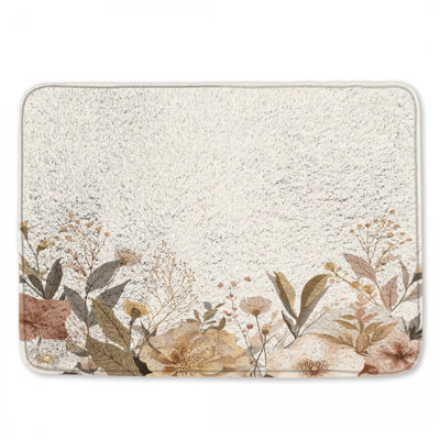 Beige Floral Illustration Bath Mat
