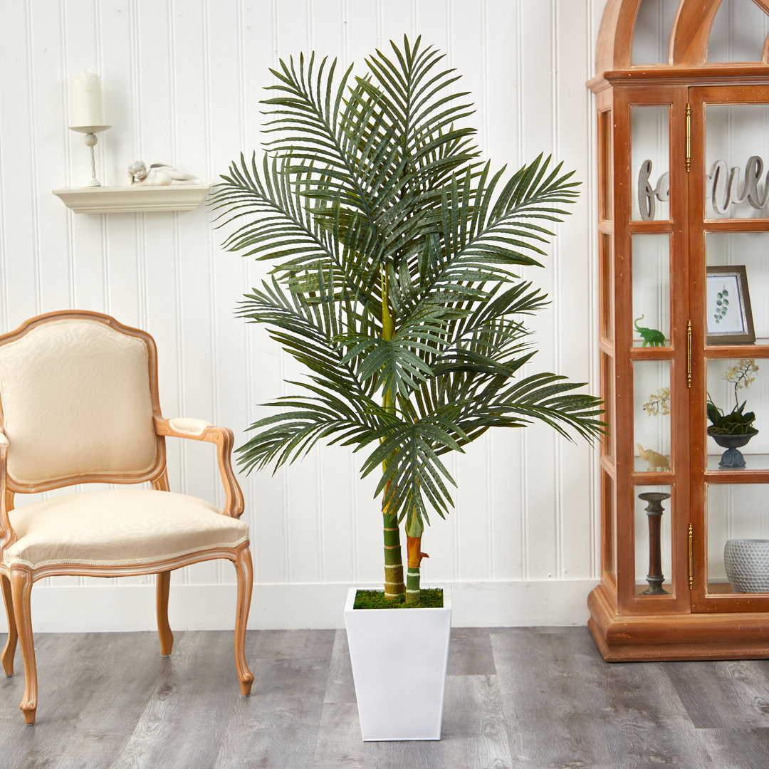 66'' Faux Palm Tree in Metal Planter Primrue