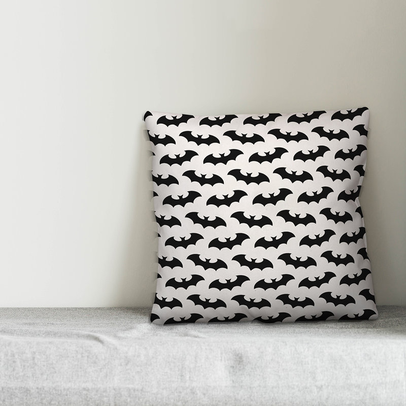  Housse de coussin Bat, 18 po x 18 po, Blanc, Polyester/ Bourre en polyester