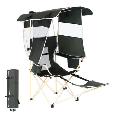 Camping Chair with Canopy, Removable Footrest, Cooler Bag, Cup Holder, Sports, Fishing, and Beach Chair (Green 1-Pack) by Arlmont & Co.