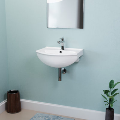 White Ceramic Small Wall Mount Bathroom Sink 17.75" Arc Basin with Overflow