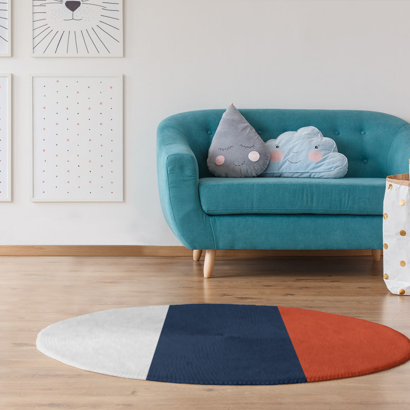 Tapis orange/bleu, Rond 5 pi