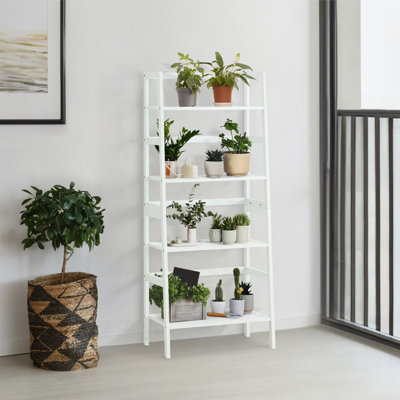 4-Tier Open Storage Bamboo Ladder Shelf for Bathroom, Bedroom, Kitchen, White
