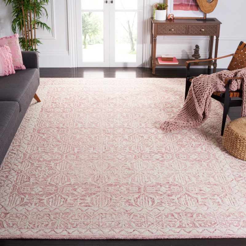 Kyndall Oriental Handmade Tufted Wool Pink/Ivory Area Rug, Rectangle 5' x 8'
