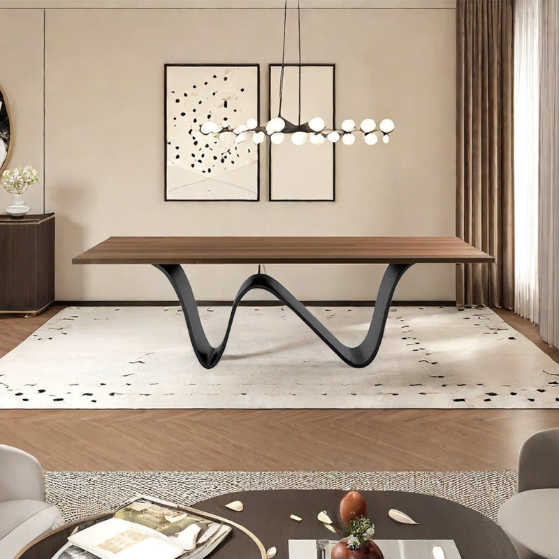 Solid Wood Top Metal Base Dining Table, Dark Brown, 29.53" H x 70.87" L x 31.5" W