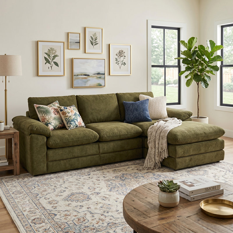 104" Wide Modern Upholstery Compressing Sectionals With Movable Ottoman