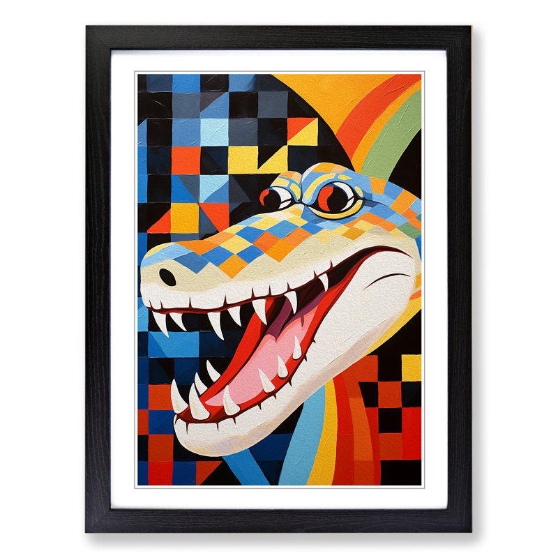 Alligator Constructivism No.2 - Single Picture Frame Print on Wood, Black Framed, 46cm H x 34cm W x 2cm D