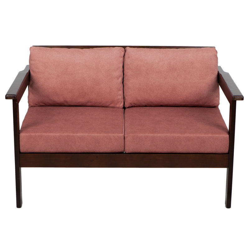 Jaquaisha 113 cm W Pine Solid Wood Patio Sofa with Cushions, Black, Vintage rose