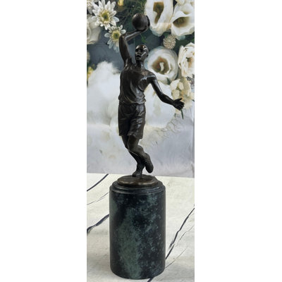 BASKETBALL REAL BRONZE FIGURE MARBLE AWARD SPORT PLAYER SCULPTURE ART DECO DECOR