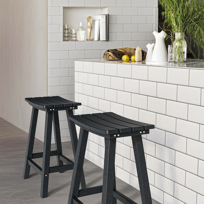 24 Inch Outdoor Bar Stool, Hdpe Bar Chairs With Footrest, 2, Black
