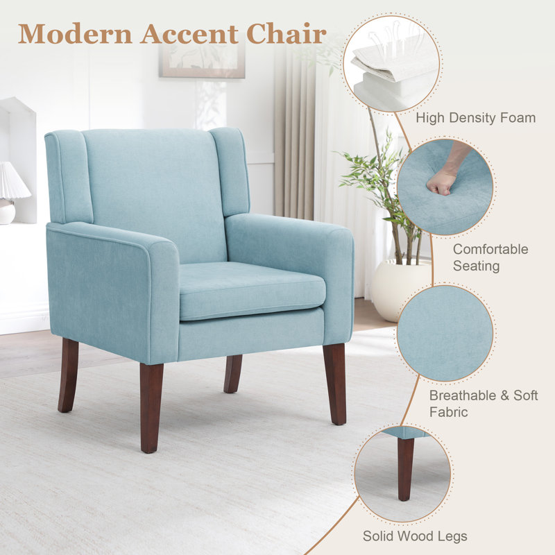 Mid-Century Accent Chairs Featuring Removable Cushions, Light Blue