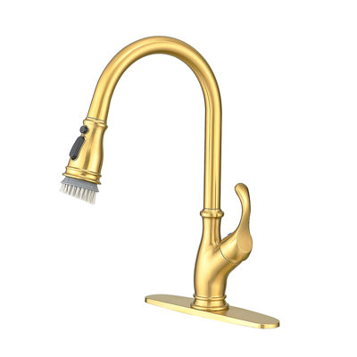 Robinet de cuisine doré avec douchette extractible à un trou et robinet à grande arche