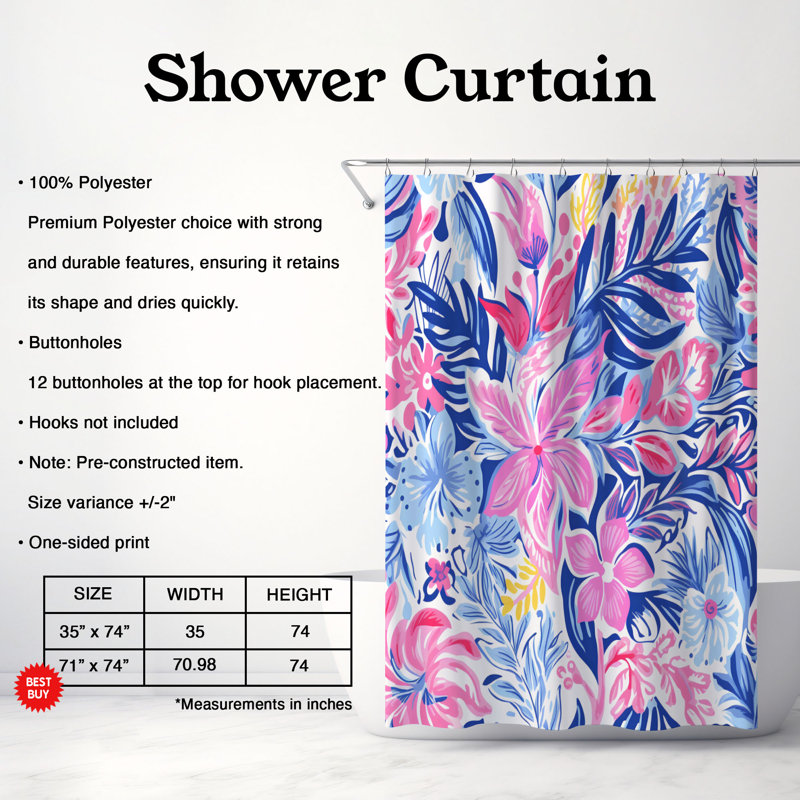 Rideau de douche standard 1 pièce, H 74 po x l 71 po