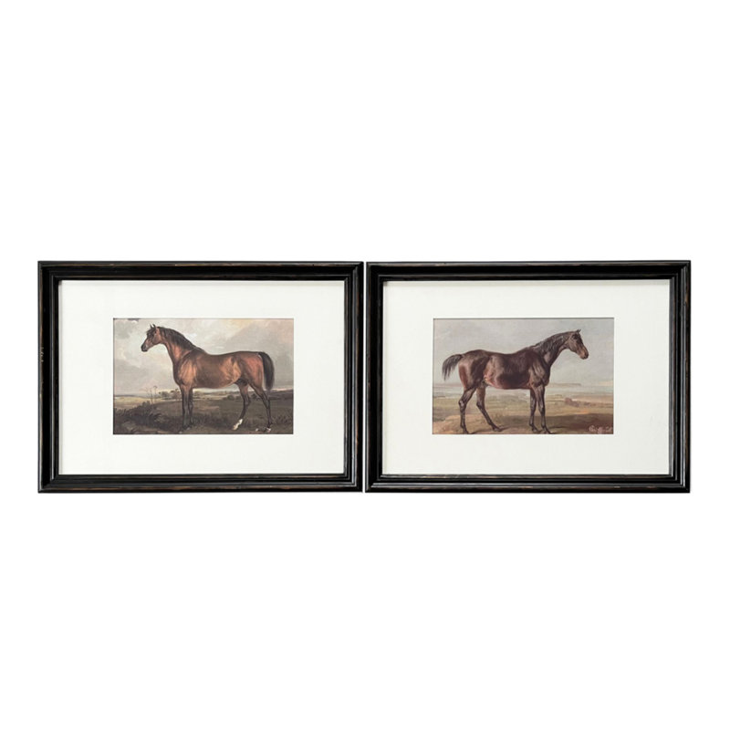 Thoroughbred Rustic Horse Traditional Framed Wall Art - Set of 2