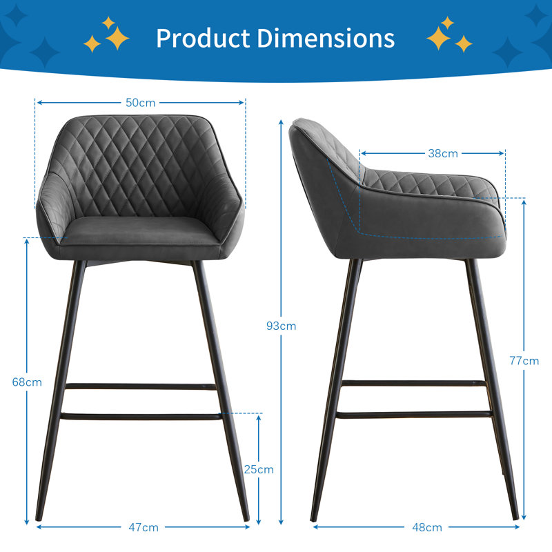 Upholstered Counter Stool, Dark Grey, Faux Leather