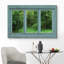 Scène de fenêtre «Vintage Teal Window donnant sur une jungle verte avec un chemin» sur toile-98448728