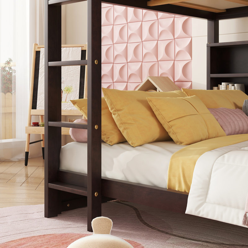 Lit superposé grand sur grand avec rangement intégré, Brun